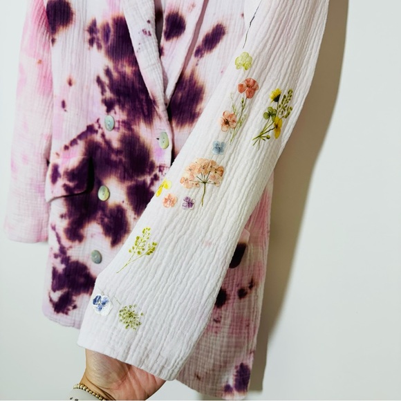 L*Space Tie Dye Women’s Collared Button Blazer Pink Purple White Floral Sleeve 6 - Picture 5 of 14